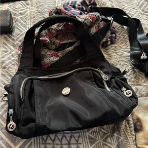 Black Nylon Shoulder Bag with Silver Accents